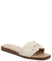 Sam Edelman Irina Leather and Lizard Embossed Double E Square Toe Flat Slide Sandals