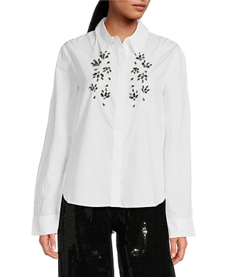 Sam Edelman Jewel Detail Oversized Collared Long Sleeve Button Down Top