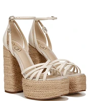 Sam Edelman Kade Leather Ankle Strap Raffia Platform Sandals