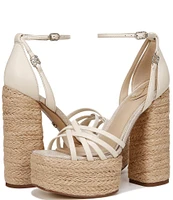 Sam Edelman Kade Leather Ankle Strap Raffia Platform Sandals