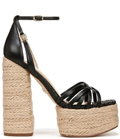 Sam Edelman Kade Leather Ankle Strap Raffia Platform Sandals