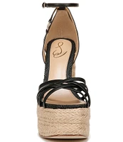 Sam Edelman Kade Leather Ankle Strap Raffia Platform Sandals