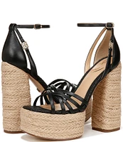 Sam Edelman Kade Leather Ankle Strap Raffia Platform Sandals