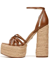 Sam Edelman Kade Leather Ankle Strap Raffia Platform Sandals