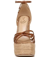 Sam Edelman Kade Leather Ankle Strap Raffia Platform Sandals