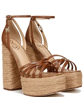 Sam Edelman Kade Leather Ankle Strap Raffia Platform Sandals