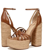 Sam Edelman Kade Leather Ankle Strap Raffia Platform Sandals