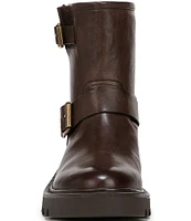 Sam Edelman Kinsley Leather Double Buckle Detail Chunky Lug Sole Moto Booties