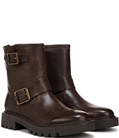 Sam Edelman Kinsley Leather Double Buckle Detail Chunky Lug Sole Moto Booties