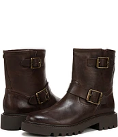 Sam Edelman Kinsley Leather Double Buckle Detail Chunky Lug Sole Moto Booties