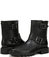 Sam Edelman Kinsley Leather Double Buckle Detail Chunky Lug Sole Moto Booties