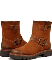 Sam Edelman Kinsley Suede Double Buckle Detail Chunky Lug Sole Moto Booties