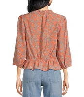 Sam Edelman Kit Pintuck Ruffled V-Neck 3/4 Sleeve Top