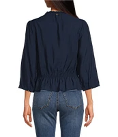 Sam Edelman Kit Pintuck Ruffled V-Neck 3/4 Sleeve Top
