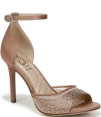 Sam Edelman Krissa Rhinestone Embellished Mesh Satin Open Toe Dress Pumps