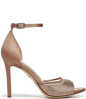 Sam Edelman Krissa Rhinestone Embellished Mesh Satin Open Toe Dress Pumps