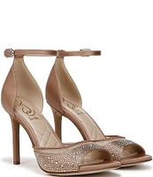 Sam Edelman Krissa Rhinestone Embellished Mesh Satin Open Toe Dress Pumps