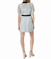 Sam Edelman Lace Point Collar Short Sleeve Contrast Trim Shirt Mini Dress