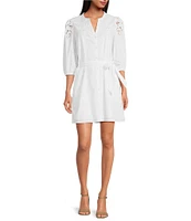 Sam Edelman Laine Banded Collar 3/4 Sleeve Tie Belt Shirt Dress
