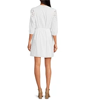Sam Edelman Laine Banded Collar 3/4 Sleeve Tie Belt Shirt Dress
