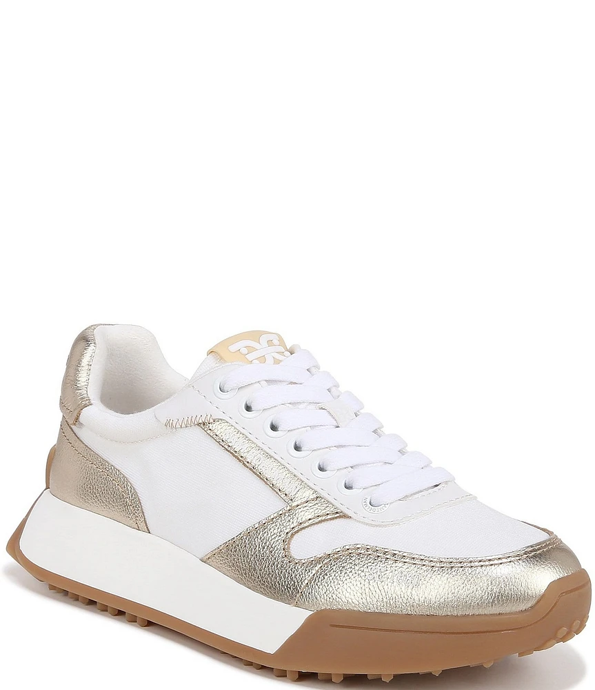 Sam Edelman Layla Metallic Leather and Nylon Lace-Up Retro Sneakers