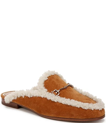 Sam Edelman Linnie Cozy Suede and Shearling Bit Buckle Flat Mules