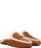 Sam Edelman Linnie Cozy Suede and Shearling Bit Buckle Flat Mules