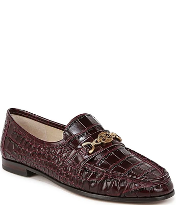 Sam Edelman Lucca Crocodile Embossed Leather Bit Buckle Flat Loafers