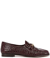 Sam Edelman Lucca Crocodile Embossed Leather Bit Buckle Flat Loafers