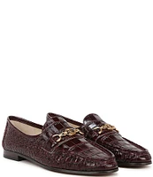 Sam Edelman Lucca Crocodile Embossed Leather Bit Buckle Flat Loafers