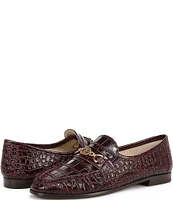 Sam Edelman Lucca Crocodile Embossed Leather Bit Buckle Flat Loafers