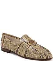 Sam Edelman Lucca Snake Print Leather Ruched Bit Buckle Flat Loafers