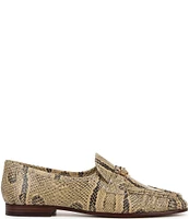 Sam Edelman Lucca Snake Print Leather Ruched Bit Buckle Flat Loafers