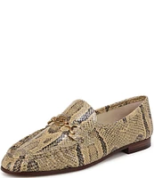 Sam Edelman Lucca Snake Print Leather Ruched Bit Buckle Flat Loafers