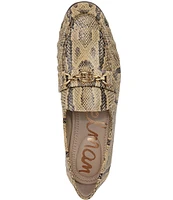 Sam Edelman Lucca Snake Print Leather Ruched Bit Buckle Flat Loafers