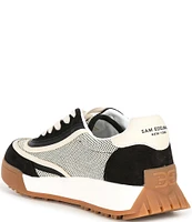 Sam Edelman Luna Leather and Fabric Logo Lace-Up Retro Sneakers