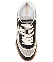 Sam Edelman Luna Leather and Fabric Logo Lace-Up Retro Sneakers