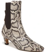 Sam Edelman Margo Snake Print Leather Elastic Gore Sculpted Heel Booties