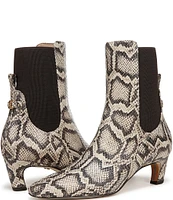 Sam Edelman Margo Snake Print Leather Elastic Gore Sculpted Heel Booties