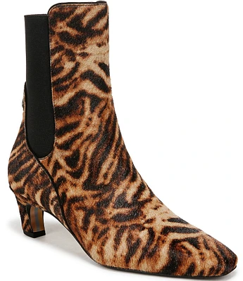 Sam Edelman Margo Tiger Print Calf Hair Elastic Gore Sculpted Heel Booties