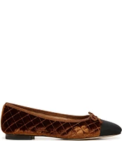 Sam Edelman Marilyn Quilted Velvet Cap Toe Bow Detail Ballet Flats