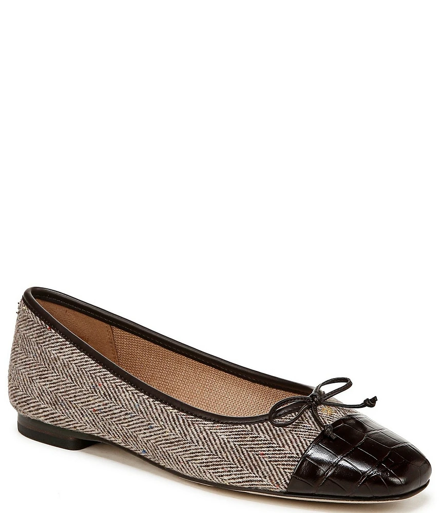 Sam Edelman Marley Herringbone and Croco Cap Toe Bow Detail Ballet Flats