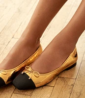 Sam Edelman Marley Leather Cap Toe Bow Detail Ballet Flats