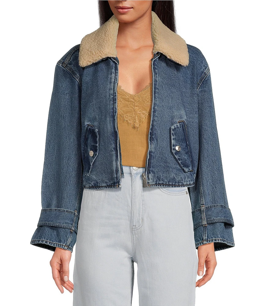 Sam Edelman Mesa Crop Collar Long Sleeve Denim Jacket