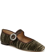 Sam Edelman Michaela Glow Textured Velvet Embellished Buckle Mary Jane Flats