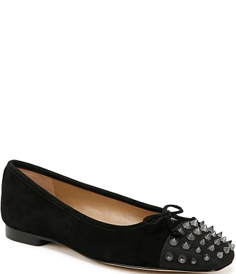 Sam Edelman Monet Suede Studded Cap Toe Bow Detail Ballet Flats