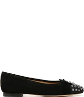 Sam Edelman Monet Suede Studded Cap Toe Bow Detail Ballet Flats