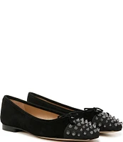 Sam Edelman Monet Suede Studded Cap Toe Bow Detail Ballet Flats