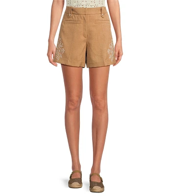 Sam Edelman Coordinating Noa Embroidered Twill High-Rise Trouser Shorts