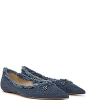 Sam Edelman Nori Fray Denim Bit Buckle Pointed Toe Flats